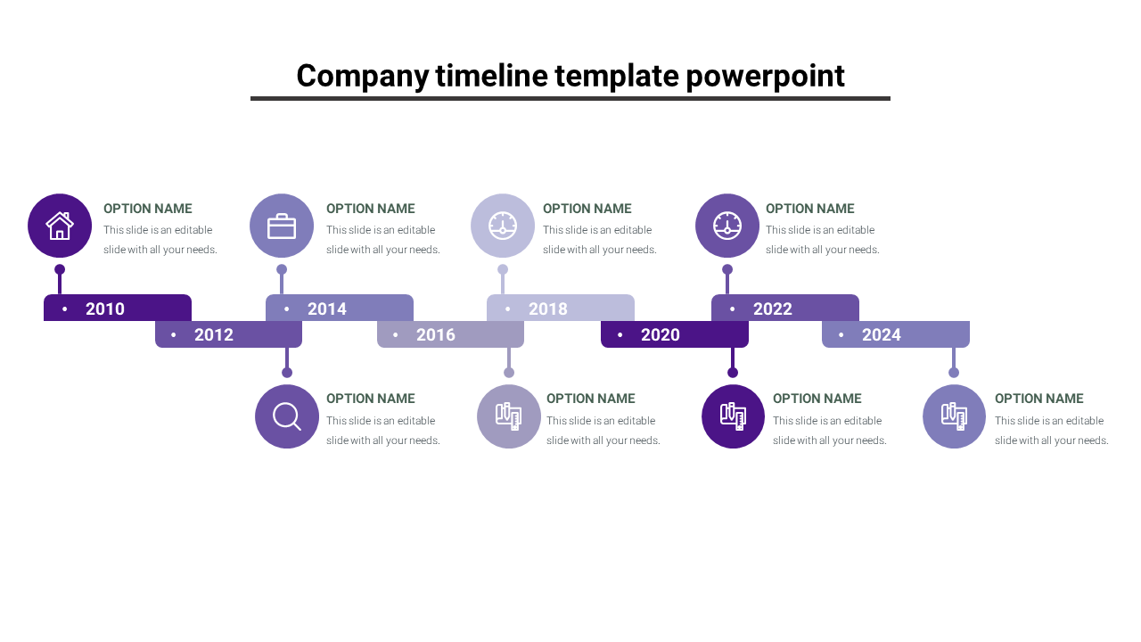 Company timeline template powerpoint-7-purple